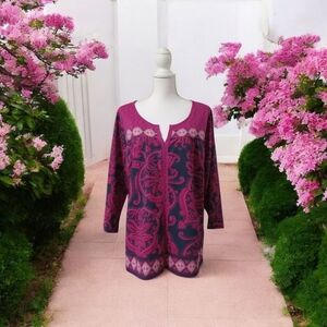 St. John's Bay Pink and Navy Long Sleeve Pullover‎ Top XL NWT